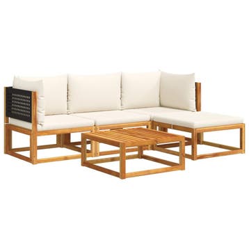 vidaXL 5-delige tuinbankset met kussens acaciahout & rotan, Tuin en Terras, Verzenden, Nieuw