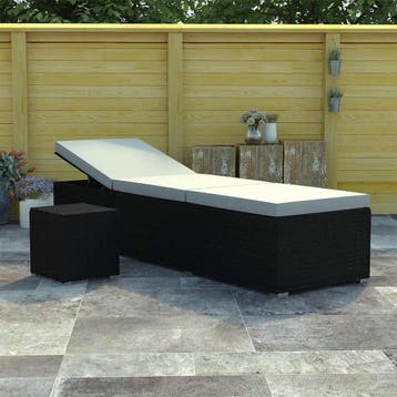 vidaXL Ligbed met kussen en theetafel poly rattan crèmewit, Verzenden