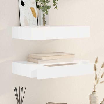 vidaXL Wandplanken zwevend met lades 2 st 48 cm wit, Verzenden, Nieuw