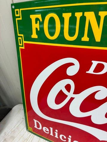 Coca-Cola Fountain Service – Groot Emaille Reclamebord –
