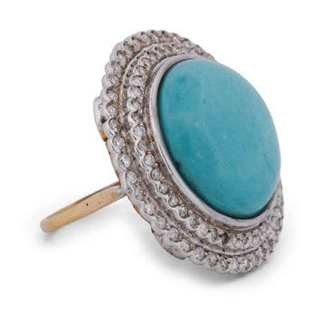 Ring - 18 karaat Witgoud, Geel goud - 2.30ct. tw. Turquoise, Nieuw