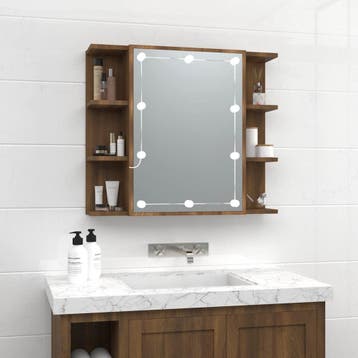 vidaXL Spiegelkast met LED-verlichting 70x16,5x60 cm bruin, Verzenden
