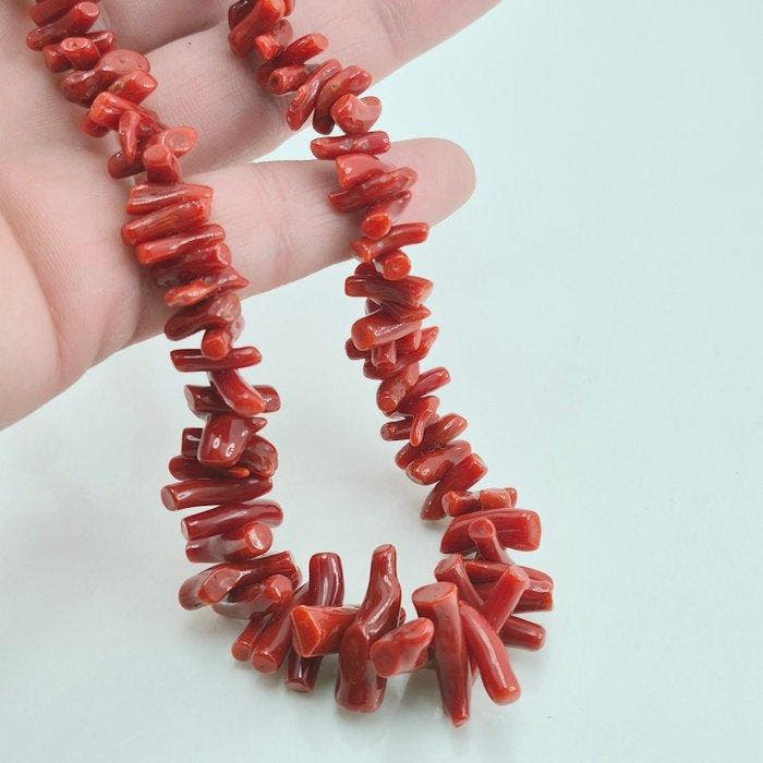 Corail rouge - Argent - Collier - CORALLO MEDITERRANEO, Antiek en Kunst, Curiosa en Brocante
