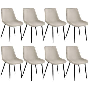 tectake Set stoelen Monroe fluweellook - crème, Set van 8, Verzenden, Nieuw