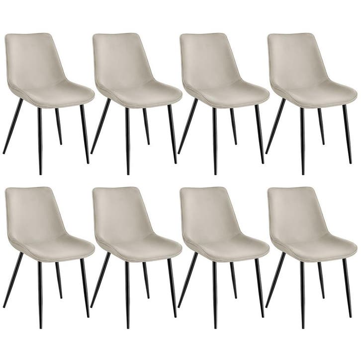 tectake Set stoelen Monroe fluweellook - crème, Set van 8, Huis en Inrichting, Stoelen, Verzenden