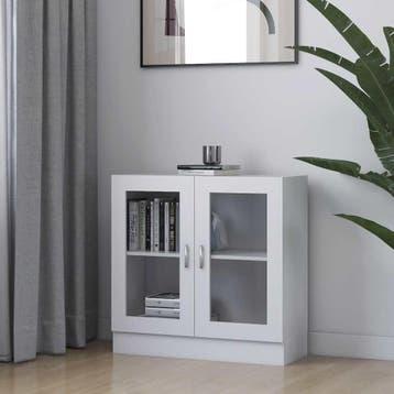 vidaXL Vitrinekast 82,5x30,5x80 cm bewerkt hout wit, Verzenden, Nieuw