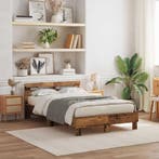 vidaXL Bedframe met LED Oudhout 120 x 190 cm Bewerkt hout, Verzenden