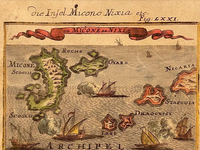 Griekenland - Zeldzame kaart van Mykonos en Naxos — Münster, Boeken, Atlassen en Landkaarten