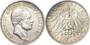 3 Mark 1910 Sachsen Friedrich August Iii 1904-1918, Verzenden, België