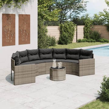 vidaXL Tuinbank met tafel en kussens halfrond poly rattan, Tuin en Terras, Verzenden, Nieuw