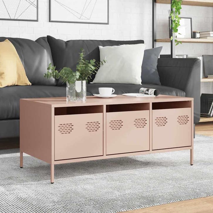 vidaXL Salontafel 101,5x50x43,5 cm koudgewalst staal roze, Huis en Inrichting, Tafels | Salontafels, Nieuw, Verzenden