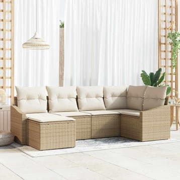 vidaXL Tuin Eettafel Set 6 st Beige en Crème, Verzenden, Nieuw
