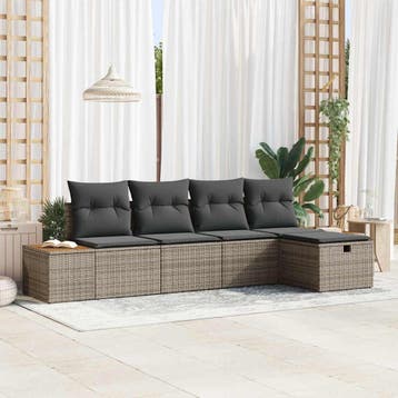 vidaXL Tuinbank Set 5 st Grijs poly rattan, Verzenden, Nieuw