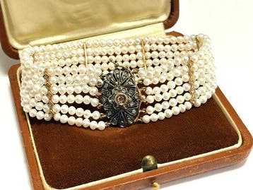 Armband - 9 kt. Zilver, Roségoud Parel - Diamant, Handtassen en Accessoires, Armbanden, Nieuw