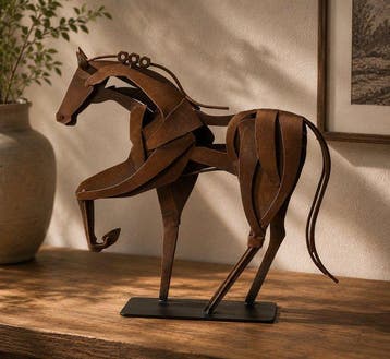 sculptuur, Handcrafted Iron Horse Sculpture – Rustic Metal