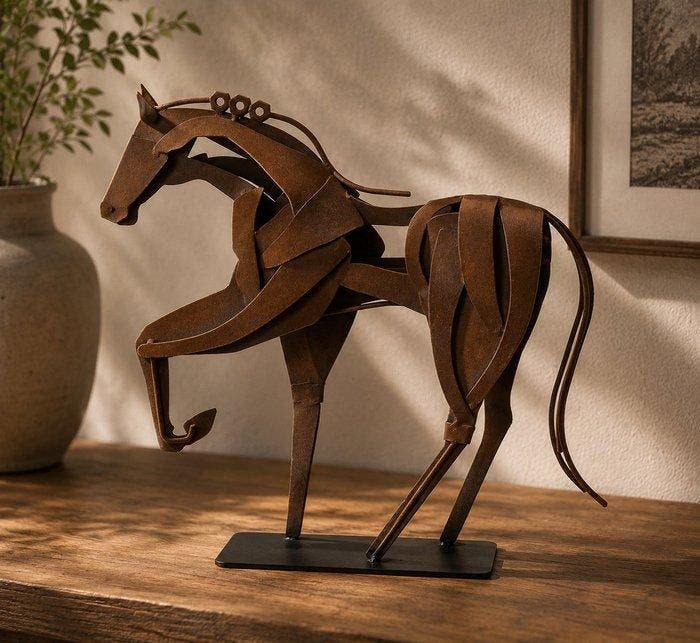 sculptuur, Handcrafted Iron Horse Sculpture – Rustic Metal, Antiquités & Art, Curiosités & Brocante