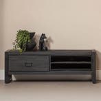 Tv-meubel Mangohout Kelvin 130 Zwart, Huis en Inrichting, Kasten |Televisiemeubels, Verzenden, Nieuw, Overige houtsoorten, Industriële meubels