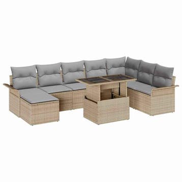 vidaXL Tuinbank Set met kussen met opslag 9 pcs Beige en, Verzenden, Nieuw