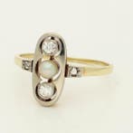 Bague - 14 carats Or jaune, Or blanc Perle - Diamant