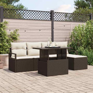 vidaXL Tuinbank Set 6 st Bruin Poly rattan, Verzenden, Nieuw