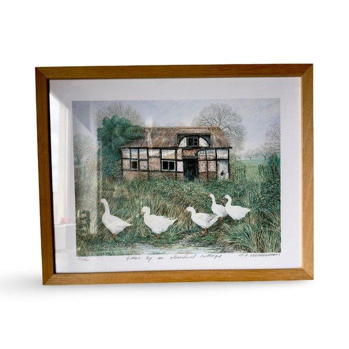 H. Williams - Geese by an Abandoned Cottage, Antiquités & Art, Antiquités | Meubles | Chaises & Canapés