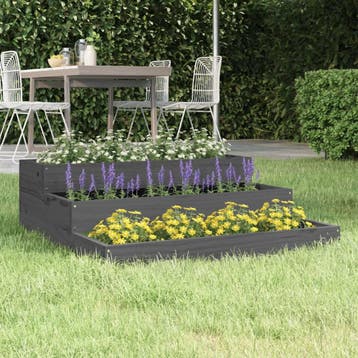 vidaXL Plantenbak 78x78x27 cm massief grenenhout grijs, Verzenden