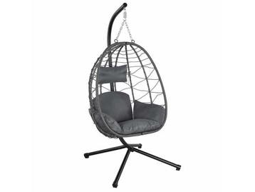 Veiling - Polyrotan Hangstoel - Grijs - Incl. onderstel, Tuin en Terras, Nieuw
