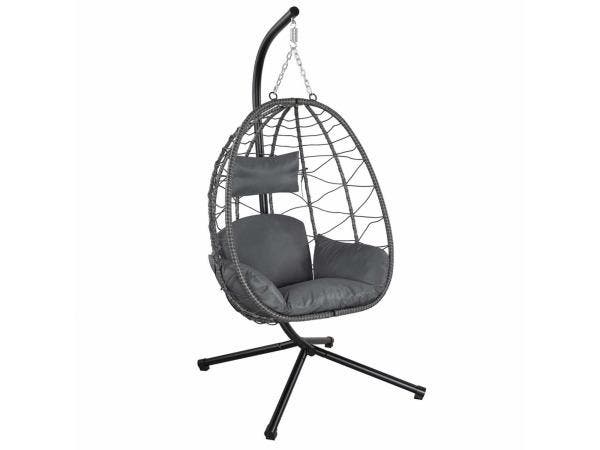 Veiling - Polyrotan Hangstoel - Grijs - Incl. onderstel, Tuin en Terras, Tuinstoelen