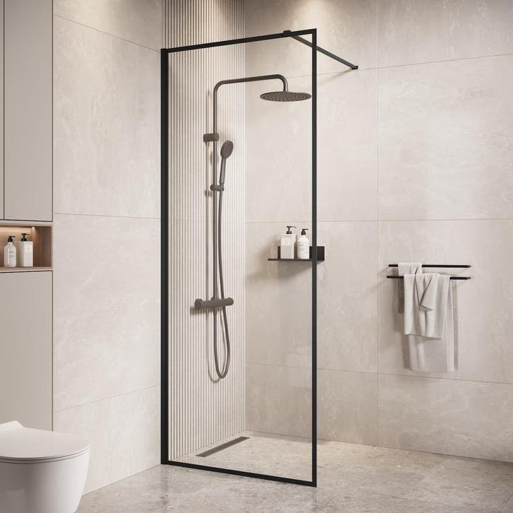 Douchewand Georgia 80 x 200 cm Zwart – Inloopdouche 8 mm, Doe-het-zelf en Bouw, Sanitair, Nieuw, Verzenden