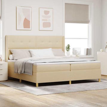 vidaXL Boxspring bed met hoofdeinde Crème 200 x 200 cm Stof, Verzenden
