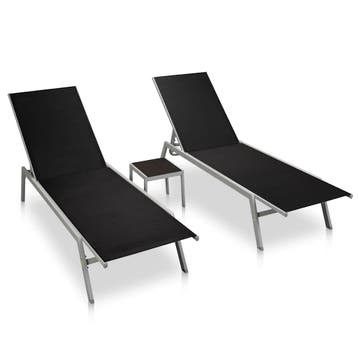 vidaXL Ligbedden 2 st met tafel staal en textileen zwart, Verzenden, Nieuw