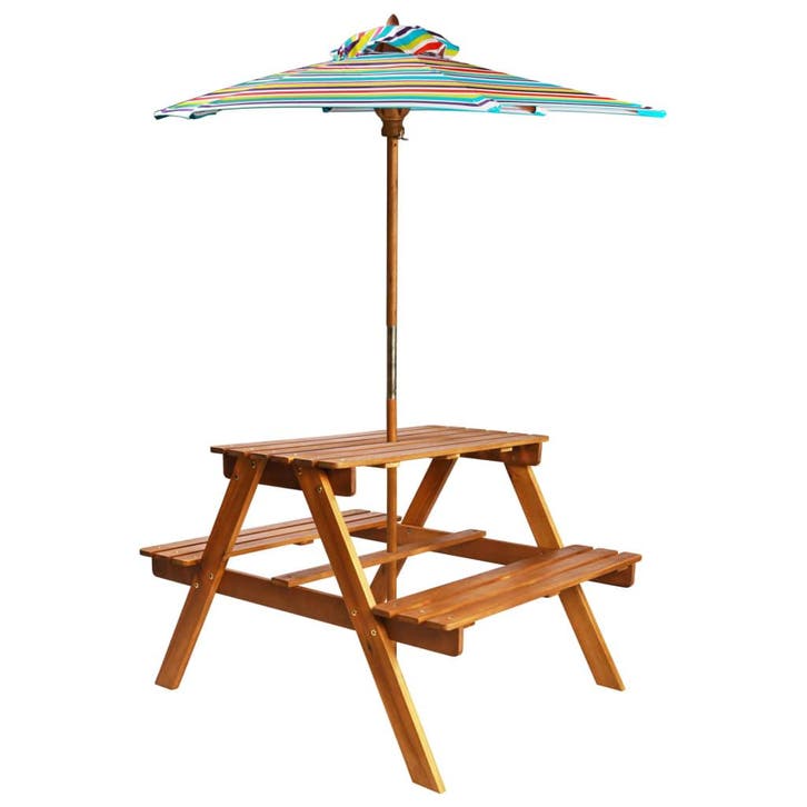 vidaXL Kinderpicknicktafel met parasol 79x90x60 cm massief, Jardin & Terrasse, Tables de jardin, Envoi