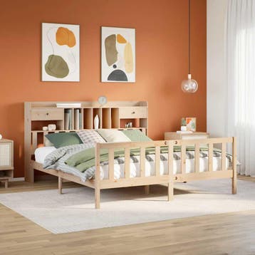 vidaXL Bed met boekenkast zonder matras massief grenenhout, Huis en Inrichting, Verzenden, Nieuw