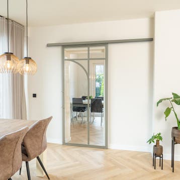 Stalen Schuifdeur met koofsysteem Kiezelgrijs 5 Vlaks rond H, Doe-het-zelf en Bouw, Nieuw, Metaal, 75 tot 150 cm, 150 tot 225 cm