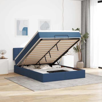 vidaXL Bed poef met matras en LEDs stof 140x190 cm blauw, Verzenden, Nieuw