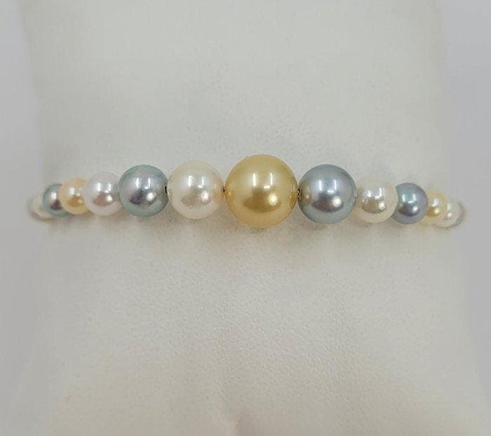 Armband - 18 karaat Geel goud - 4x9 mm Akoya parels, Handtassen en Accessoires, Armbanden