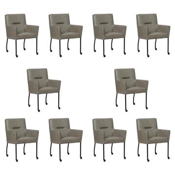 Set van 10 Leren eetkamerstoelen Lucky - Granada Steel, Ophalen of Verzenden, Nieuw, Leer, Eén