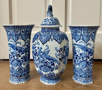 Mosa, Maastricht - dekselvaas (3) - Aardewerk - Delftsblauw, Antiquités & Art
