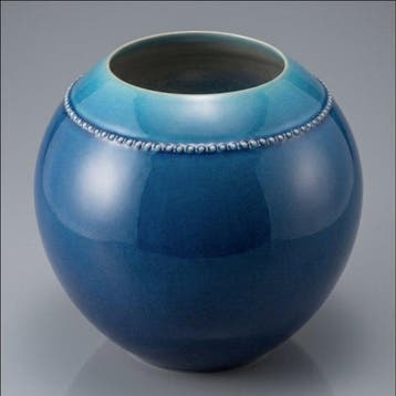 Prachtige Kyo-Yaki-blauwe glazuurvaas door Yamasaki Koyo -, Antiek en Kunst