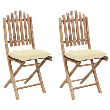 vidaXL Opklapbare stoelen (2 stuks) met kussens, bamboe, Verzenden, Nieuw
