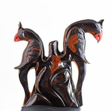 Statue, No Reserve - Genuine Tiger Eye Love Bird Parrot