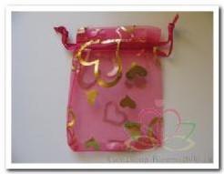 Cadeauzakje giftbag Organza Golden Heart Fuchsia 7x9 cm, Nieuw