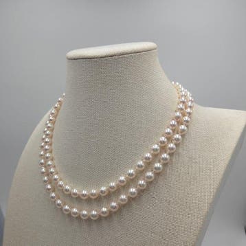 Halsketting Zilver Parel - Akoya dubbel 7,5 mm 19 in, Nieuw