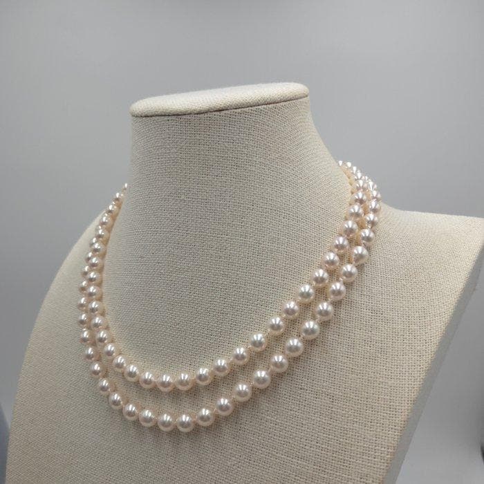 Halsketting Zilver Parel - Akoya dubbel 7,5 mm 19 in, Bijoux, Sacs & Beauté, Colliers