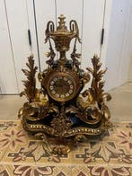 Horloge et parure de cheminée (3) - Bois, Laiton - 1960-1970