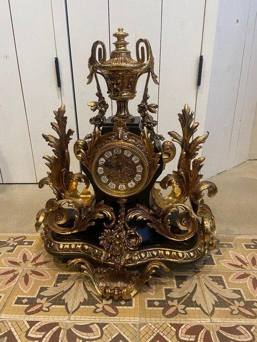 Horloge et parure de cheminée (3) - Bois, Laiton - 1960-1970, Antiquités & Art, Antiquités | Horloges