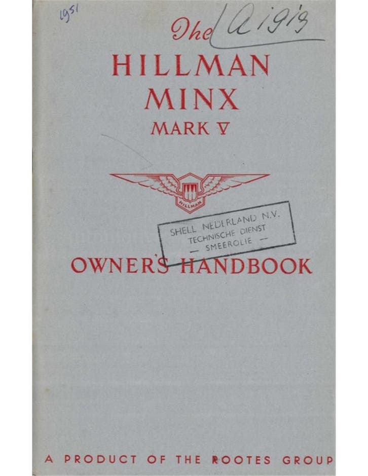 1951 HILLMAN MINX MARK V INSTRUCTIEBOEKJE ENGELS, Autos : Divers, Modes d'emploi & Notices d'utilisation