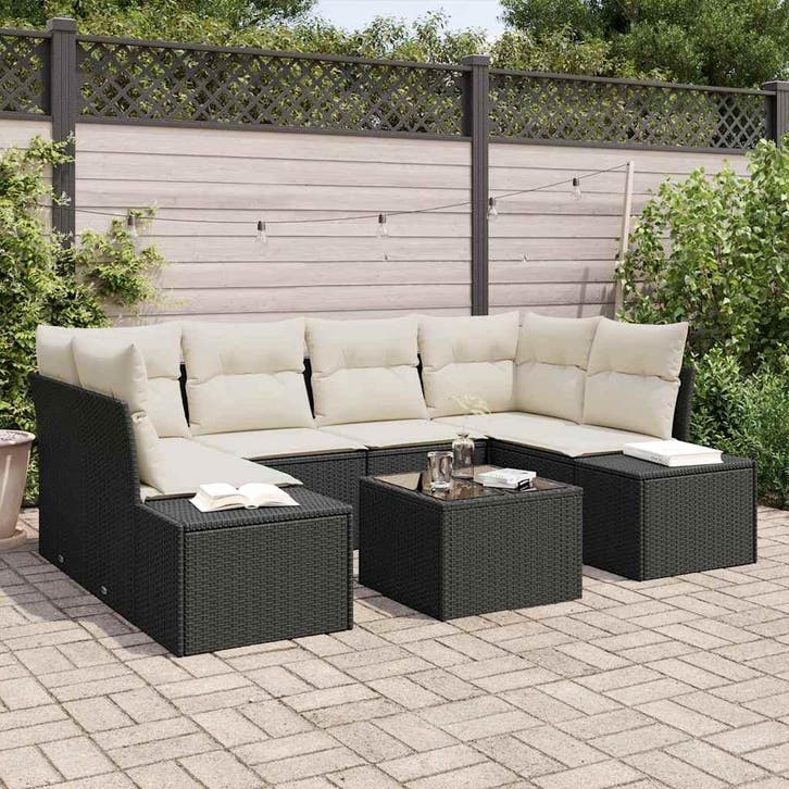 vidaXL Tuinbank Set 7 st Zwart poly rattan, Tuin en Terras, Tuinsets en Loungesets, Nieuw, Verzenden