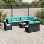 vidaXL 11-delige Loungeset met kussens poly rattan zwart, Verzenden, Nieuw, Loungeset