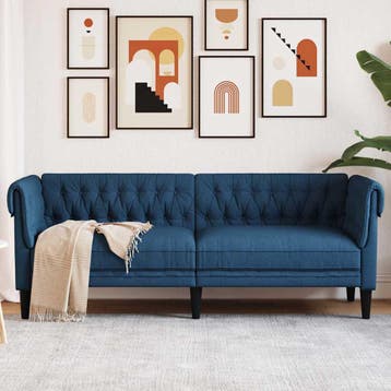 vidaXL Driezitsbank / zetel Chesterfield-stijl stof blauw, Verzenden